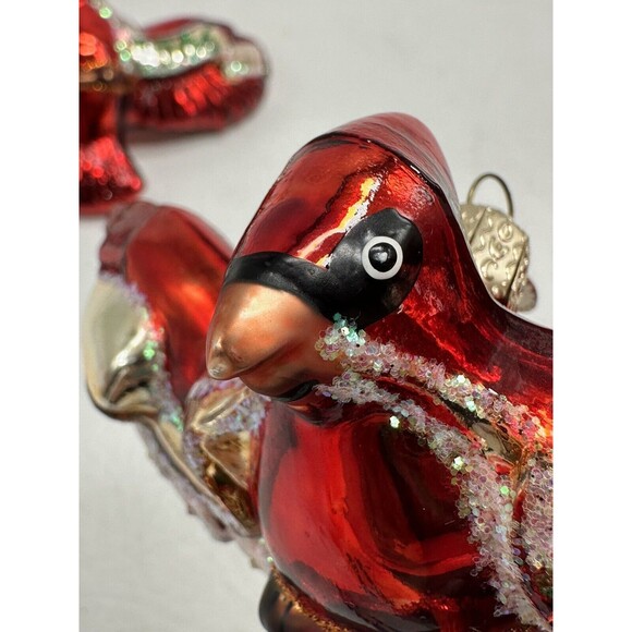 2 Old World Christmas 2006 Red  Cardinal Glass Ornaments Christmas Flying - Picture 5 of 15